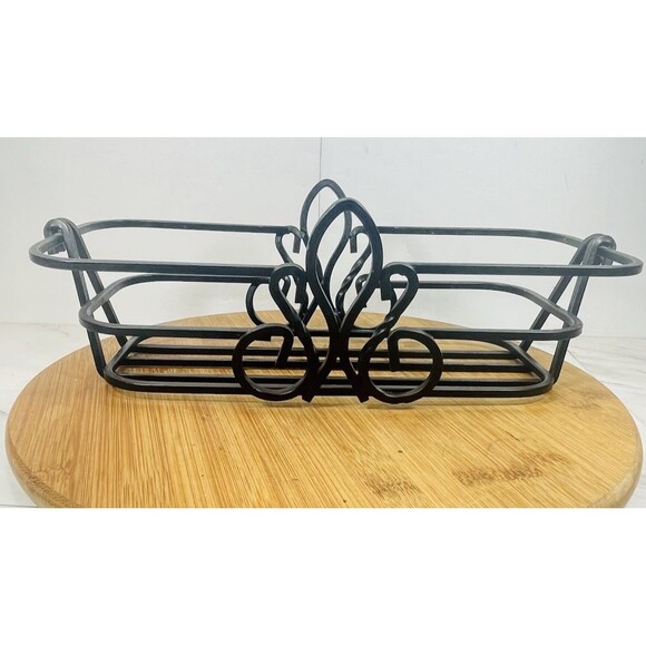 Wrought Iron Bread Basket Tray Loaf Fleur De Lis Brown Oil Rubbed Bronze Planter - Picture 1 of 12